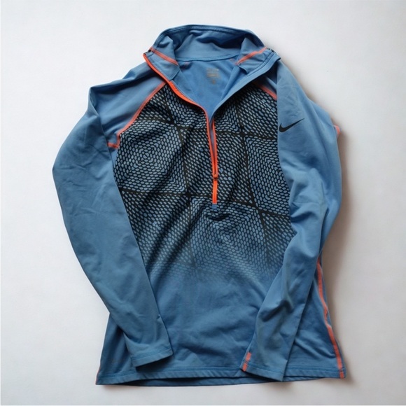 Nike Pro Dri-fit Women’s Half Zip Pullover Blue Orange Fleece Lined Size Large - Picture 12 of 12